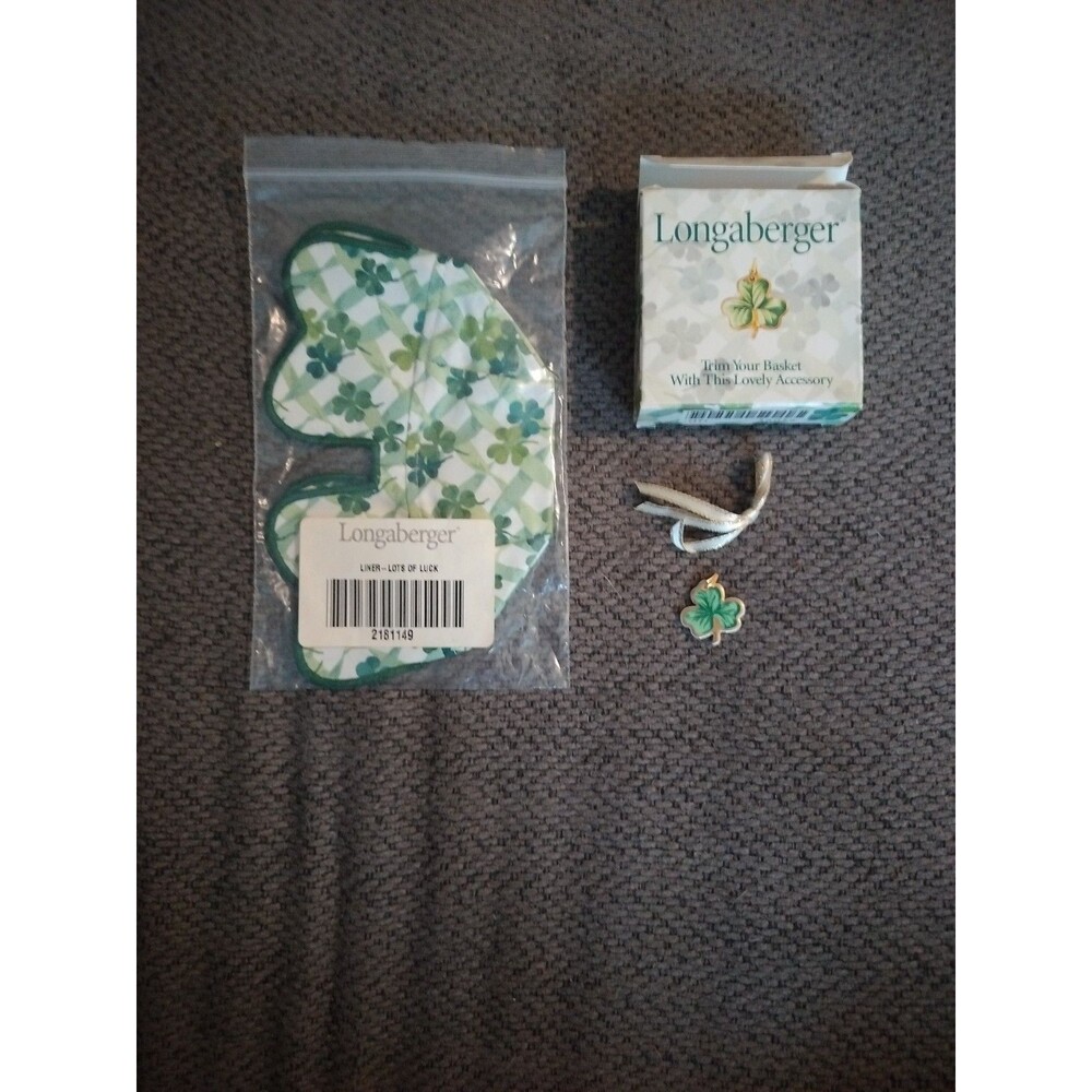 New Vintage Longaberger Lots of Luck Basket Liner And Tie On Charm 1998 NIP